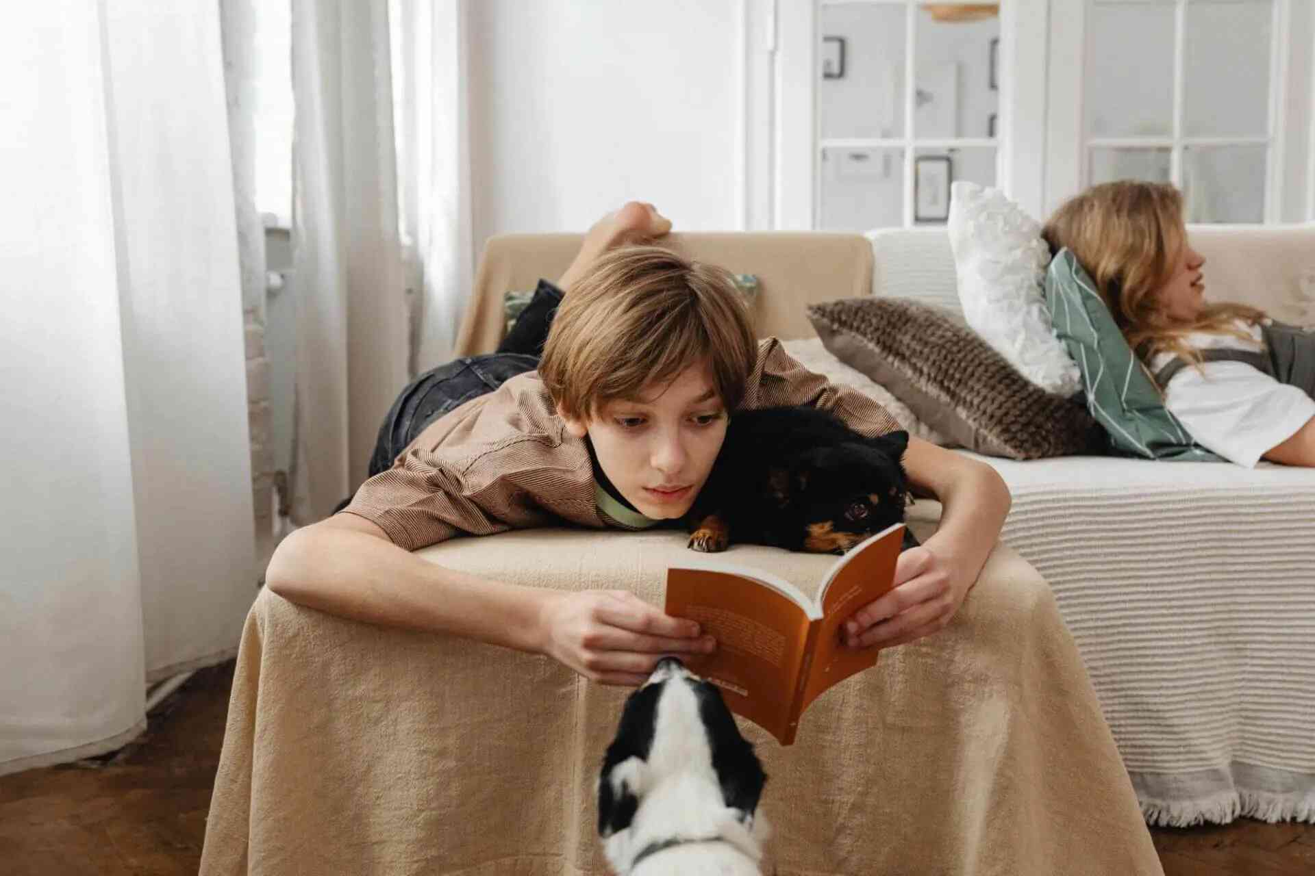 мальчик читает книгу